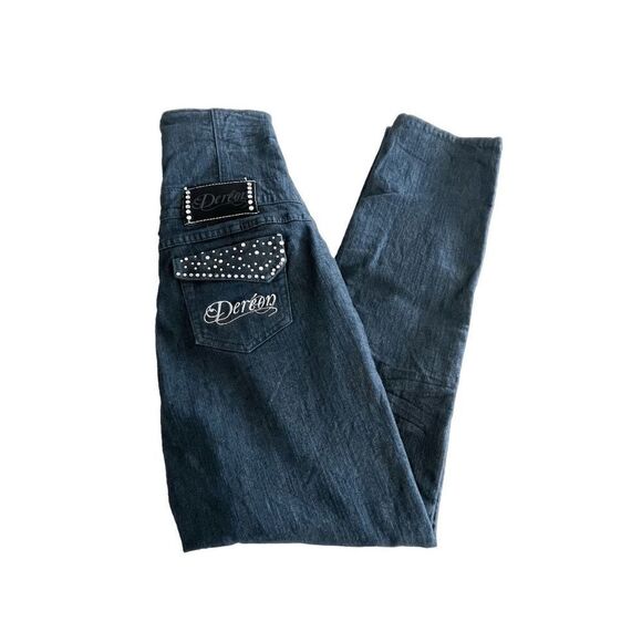 Dereon Women Denim Jeans Ultra High Waisted Corset Rhinestones Blue Sz 7/8 - Picture 13 of 13